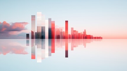 Fototapeta premium A fragmented cityscape, broken into pieces and reassembled in a surreal, abstract composition.