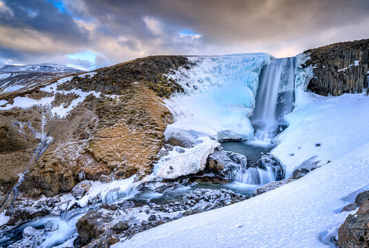 waterfall on Iceland during winter