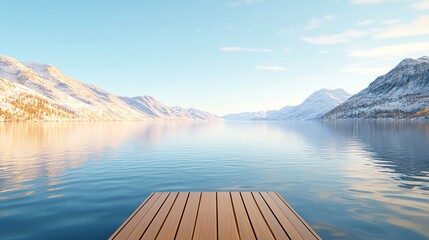 Obraz premium Serene mountain lake reflecting a clear sky, perfect balance of nature and calm, 3D illustration