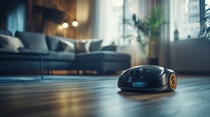 Modern Robot Vacuum in a Cozy Living Room Scene