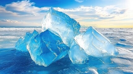 Fototapeta premium Clear Ice on Calm Sea Under Blue Sky