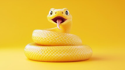 Fototapeta premium Cute Yellow Snake with Tongue Out in Vibrant Background