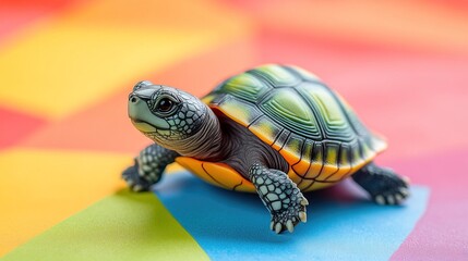 Fototapeta premium Cute soft toy turtle on a colorful background