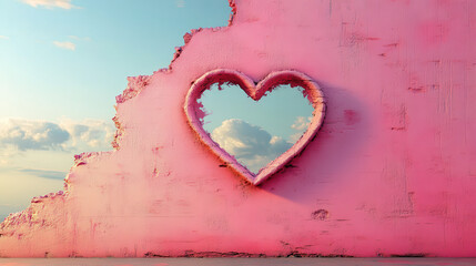 Heart-Shaped Hole in Pink Wall