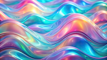 Obraz premium Abstract holographic waves background with pastel pink, blue, and teal colors