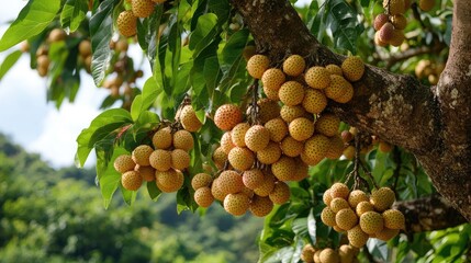 Fresh Lychee Fruits on a Tree Branch