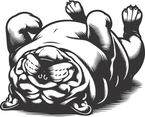 Bulldog rolling over silhouette vector design.