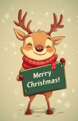 Naklejka premium merry christmas card, funny reindeer. You can print it on 8.5x11-inch paper and fold it, or print it in 5.5x8.5 inches (half the size of 8.5x11).