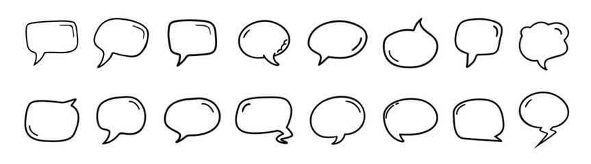 Vector illustration set of hand-drawn speech bubbles. Cute speech bubble element.