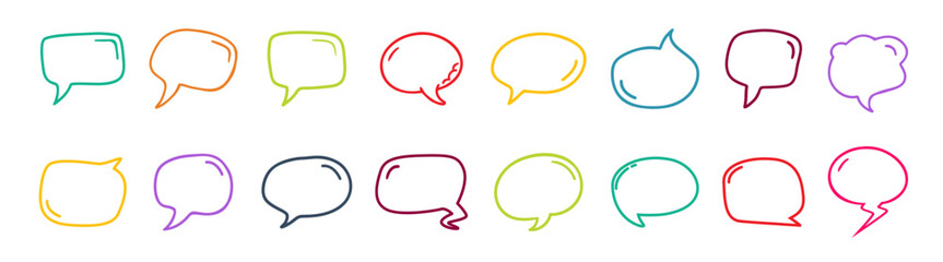 Fototapeta premium Cute hand drawn speech bubble vector set. Hand drawn doodle lettering quote frame for text.