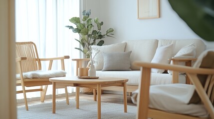 Obraz premium Cozy Scandinavian Living Room with Natural Decor