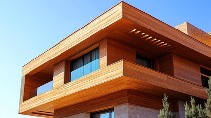 Fototapeta premium The new construction boom in Spain is the construction of houses with a wooden structure, here are some unique construction details