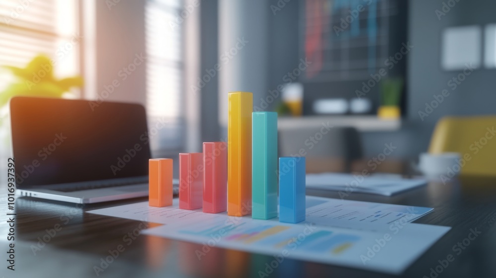 Poster Colorful Bar Graphs in a Modern Workspace Setup