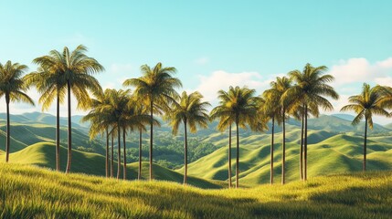 Fototapeta premium Lush Palm Trees Against a Scenic Landscape