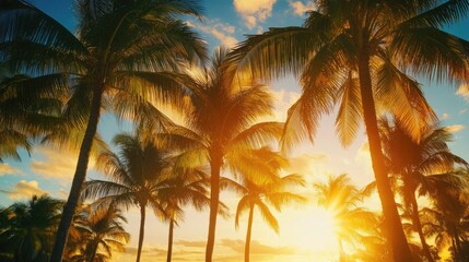 Tropical Sunset with Palm Trees Silhouetted