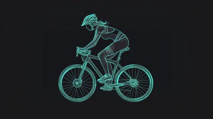 Obraz premium A vibrant representation of biking fitness showcasing a cyclist pedaling through a vibrant green landscape in a simple yet artistic style