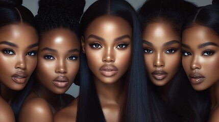 Obraz premium beautiful black women who look like supermodels staring straight ahead, the background is light grey