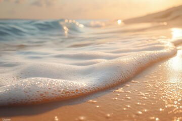 gentle ocean waves rolling onto the sandy shore sparkling under the sunlight the scene captures the essence of summer relaxation and coastal beauty