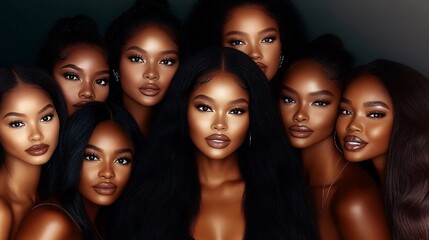 Obraz premium beautiful black women who look like supermodels staring straight ahead, the background is light grey