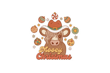 Mooey Christmas, Western Christmas PNG Sublimation T shirt design 