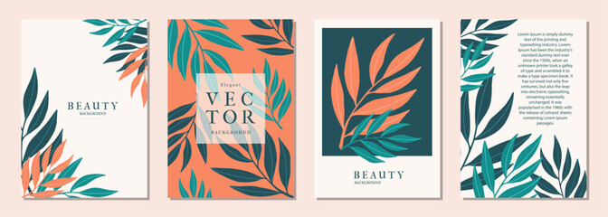 Modern set botanical vector Design background in Trendy colors for card, banner, invitation, social media post, poster, mobile apps, web ads, social media, sale. Creativ concept in minimalist style.