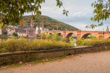 View on the Karl Theodor Bridge (German: Karl-Theodor-Brücke) and the old gate in the german city...