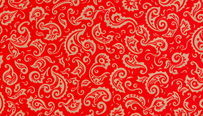 Fototapeta premium paisley pattern textiles red-brown color fabric texture isolated with white highlights, png