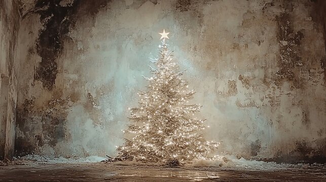 a muted, rustic looking, neutral coloured christmas scene with a rustic worn vintage frame around the outside