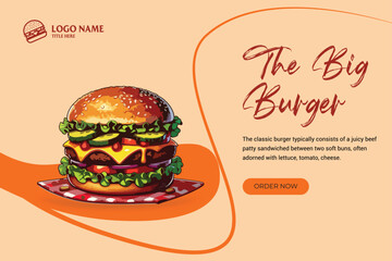 Vector illustration with burgers. Food Festival concept design, poster, or layout. Fast food store template for banner, flyer, menu, cafe
