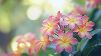 Fototapeta premium Vibrant Pink and Yellow Flower Blooms in Soft Focus