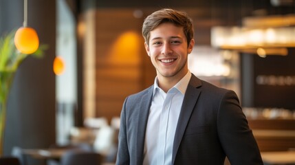 Fototapeta premium Confident Young Businessman in Modern Office Setting