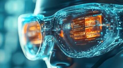 Sleek Futuristic AI Powered Diagnostic Goggles with Digital Overlays of Health Data
