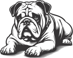 Bulldog Lying Down Stencil Vector Silhouette desing.