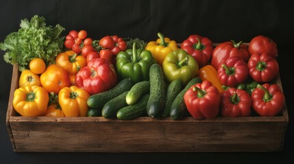 Fresh Colorful Vegetables in a Wooden Crate