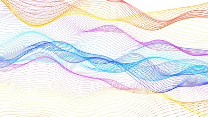 Amazing colorful digital particle line wave on white background, abstract background with waves