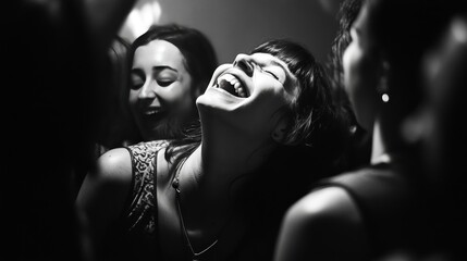 Person Laughing with Friends, Black and White
