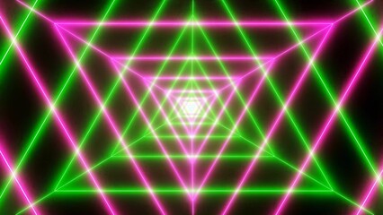 Amazing neon glowing fire triangle tunnel background, abstract background with glowing lines