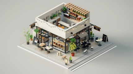 Isometric model of coffee shop