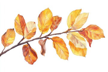 Fototapeta premium Watercolor Branch with Yellow Autumn Leaves Generative AI