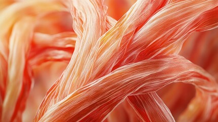 close-up image of human muscle tendons, fibrous tissue connection, detailed anatomical structure, flexible and strong fibers, realistic texture