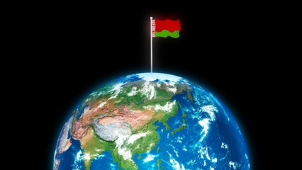 belarus flag flying on glowing 3d planet earth