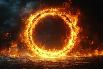 elegant design featuring a bright glowing gold circle resembling a ring of fire against a deep black background ideal for luxurythemed imagery