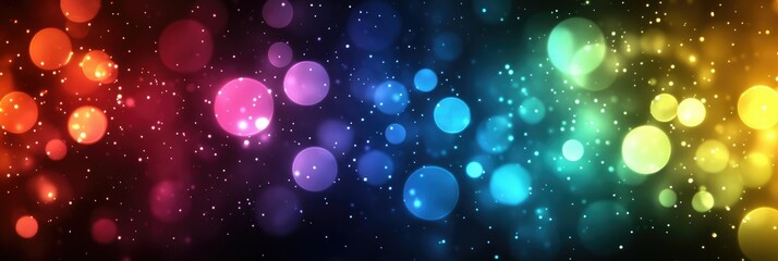 Vibrant bokeh lights set against a dark backdrop in a wide banner image