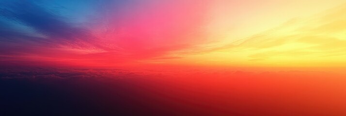 Naklejka premium Stunning sunset panorama with vibrant clouds below the horizon