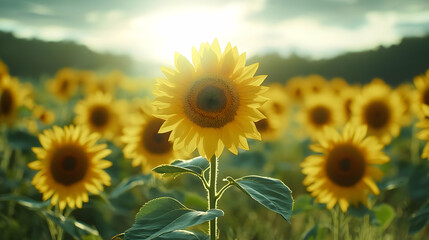 Fototapeta premium Sunlit Sunflower Field - A Realistic Image