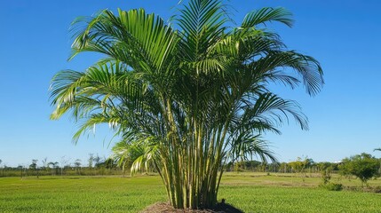 Obraz premium Lush Green Palm Tree Against Clear Blue Sky