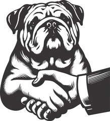 french bulldog redhead shakes hand and gives paw to master silhouette vector design.