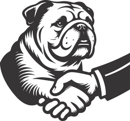 french bulldog redhead shakes hand and gives paw to master silhouette vector design.