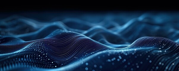 Fototapeta premium Abstract Blue Particle Waves - Digital Technology Background - Website Banner
