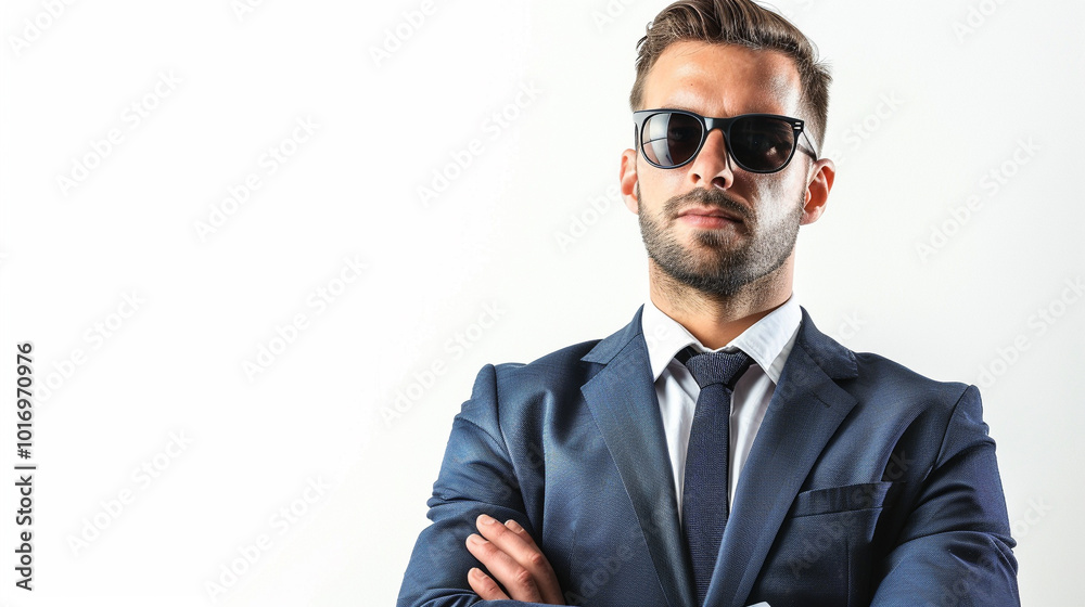 Sticker stylish men's portrait, confident, lively and trendy in modern fashion and business attire isolated 